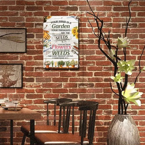 Miniatura 2 de Letrero de metal, letrero de hojalata vintage, arte de pared con texto en inglés "Garden Your Mind Love", arte de pared para jardín, jardín, regalo