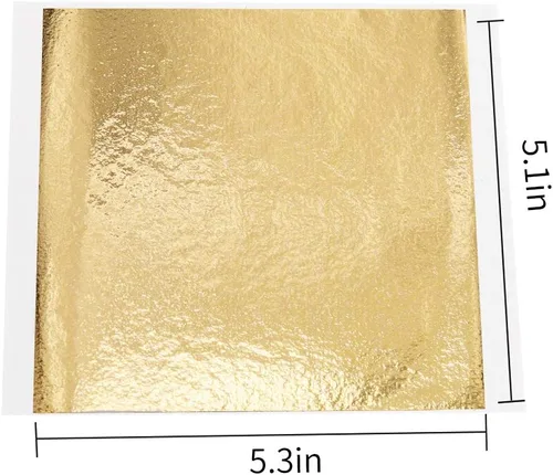 Miniatura 2 de KINNO Láminas de Hoja Dorada - Papeles de Hoja de Metal de Imitación de 5.1" por 5.3" Multiusos para Artes, Slime, Manualidades, Doradura, Arte