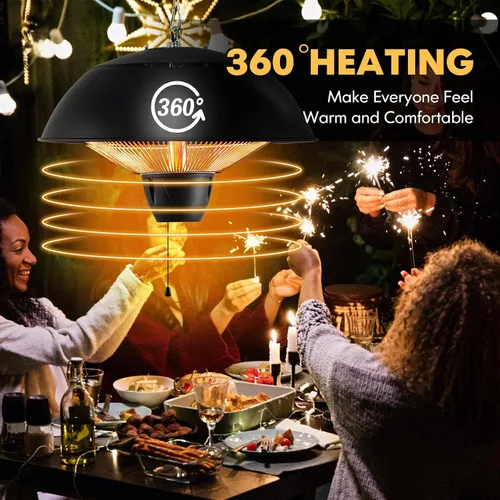 Miniatura 3 de COSTWAY Calentador colgante para patio, calentador infrarrojo montado en el techo de 1500 W con calentamiento rápido 1S, calentador eléctrico