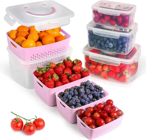 Miniatura 8 de Contenedores de almacenamiento de frutas para nevera, juego de 4, tapa hermética que se mantiene fresca, para almacenamiento de frutas y verduras