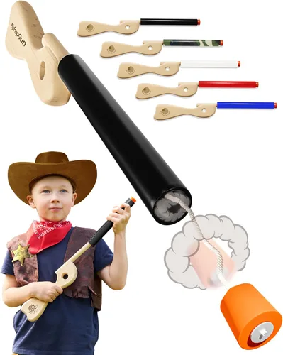 Pistola de Juguete Pop Negra para Niños - Pistolas de Juguete de Madera para Niños de 3-7 Años - Pistola Falsa con Acabado de Madera Resistente y