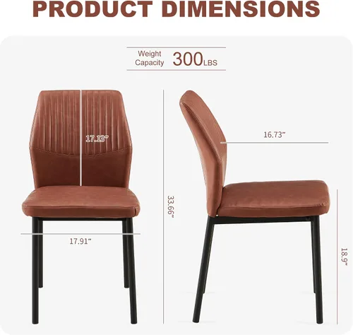 Miniatura 3 de Juego de 4 sillas de comedor de piel sintética marrón, cómodas sillas de cocina tapizadas sin brazos con patas de metal negro para sala de estar