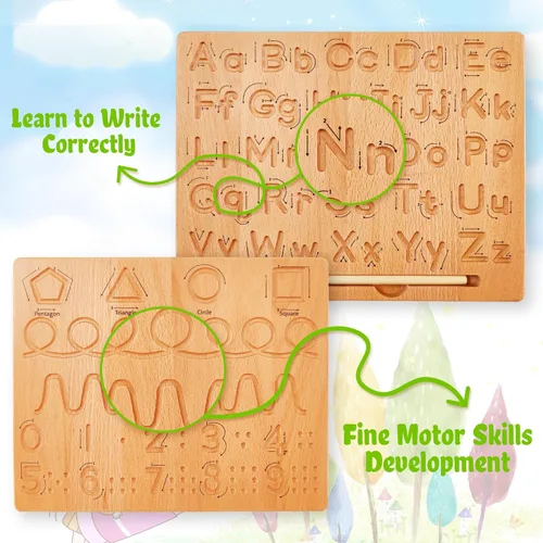Miniatura 2 de TanFans - Tabla de trazado del alfabeto de madera, juguete educativo Montessori para preescolar, desarrollo de habilidades motoras finas, aprende a