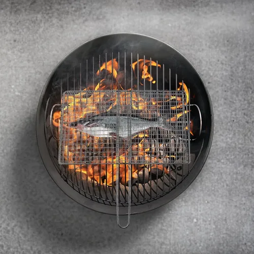 Miniatura 7 de Yardwe Cesta de parrilla para barbacoa al aire libre, estante de acero inoxidable para verduras, camarones y carne, soporte portátil de malla