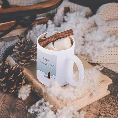 Miniatura 6 de 3dRose mug_204327_3 Taza de dibujos animados con texto en inglés «I Love Groundhog Day», 11 onzas