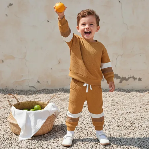 Miniatura 33 de Kuriozud Conjunto de 2 piezas de sudadera con cuello redondo y pantalones deportivos para niños pequeños para otoño e invierno