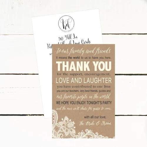Miniatura 4 de Hadley Designs 50 tarjetas de agradecimiento de papel kraft para bodas, recuerdos para familiares e invitados