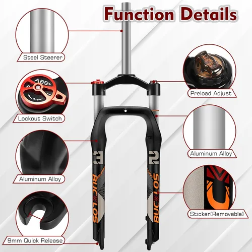 Miniatura 4 de BUCKLOS 26 x 4.0 pulgadas Fat Tire MTB Horquilla de suspensión, 3.937 in cubo de espaciado de viaje 5.315 in 1 1/8 tubo recto Bloqueo manual 0.354