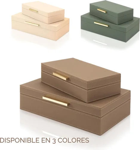 Miniatura 8 de ZICOTO Cajas de almacenamiento decorativas con tapas, juego de 2 hermosos cubos organizadores de piel sintética para la decoración de tu estantería