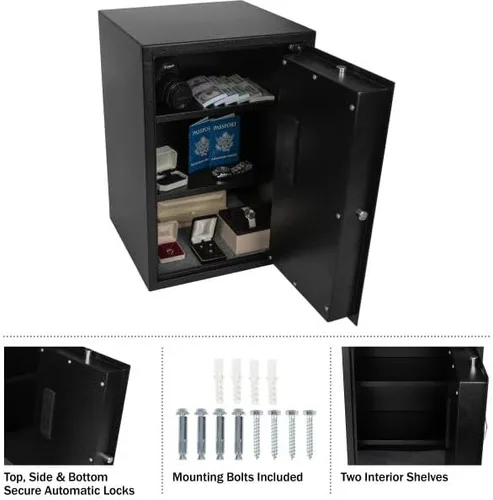 Miniatura 6 de Caja fuerte digital – Caja cerrada para el hogar u oficina con teclado digital y 2 llaves de anulación manuales para dinero, pistolas, joyas