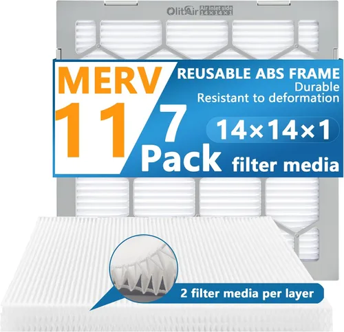 Miniatura 14 de Filtro de aire MERV 13 de 20 x 20 x 1, filtro de aire para horno de CA, marco de plástico ABS reutilizable, paquete de 7 medios de filtro