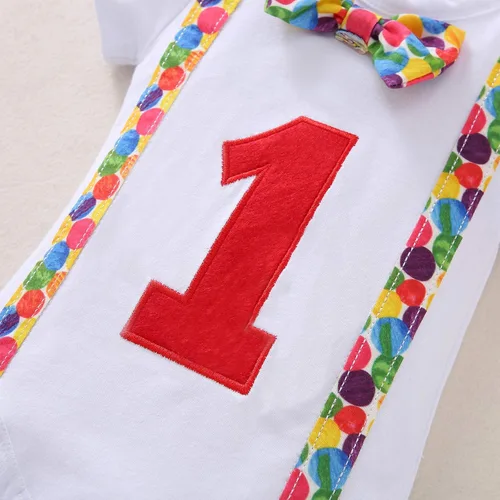Miniatura 40 de IDOPIP Traje formal para bebé niño para el primer cumpleaños de Cake Smash con corbatín y tirantes y pantalones cortos para sesión de fotos