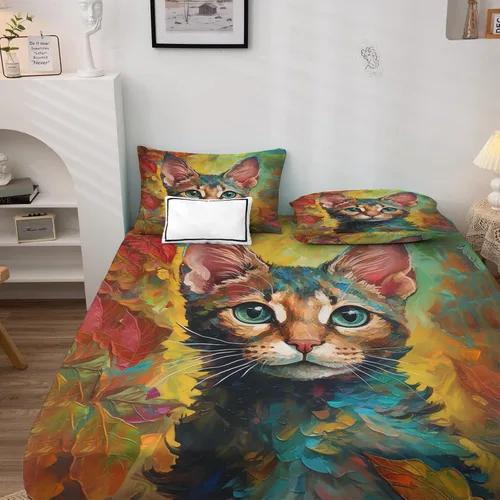 Miniatura 2 de NOGAWA Juego de sábanas de tamaño individual para gatos, sábanas y fundas de almohada estampadas, 3 piezas, sábana bajera ajustable de microfibra