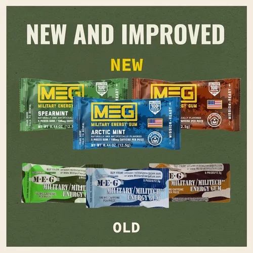 Miniatura 6 de MEG - Goma de mascar Military Energy Gum 100 mg de cafeína por pieza + Aumenta la energía + Mejora el rendimiento físico + Múltiples sabores