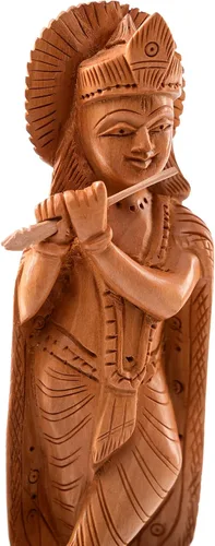 Miniatura 3 de Estatua india de madera, ídolo, murti, para decoración de escritorio del templo del hogar, Pooja, regalo (Krishna, 6 pulgadas)