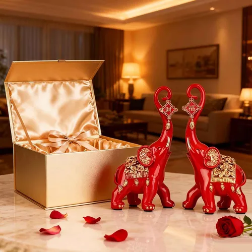 Miniatura 5 de Estatuas de elefante rojo para decoración del hogar, un par de estatuas de elefante de la suerte rojas y esculturas decorativas para la sala