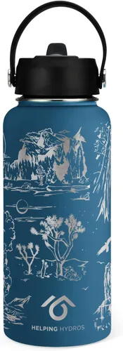 Miniatura 7 de National Parks - Botella de agua con tapa con pajilla, acero inoxidable grabado de 32 onzas, aislada con correa, temática de parques nacionales