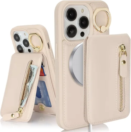 Miniatura 35 de para iPhone 14 Funda con soporte magnético Magsafe compatible, llavero de cuero PU plegable con soporte desmontable, funda tipo cartera 2-en-1
