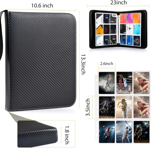 Miniatura 5 de WOT I Carpeta para tarjetas de intercambio, 900 bolsillos con cremallera, bolsillos de doble cara, funda de transporte para tarjetas de béisbol