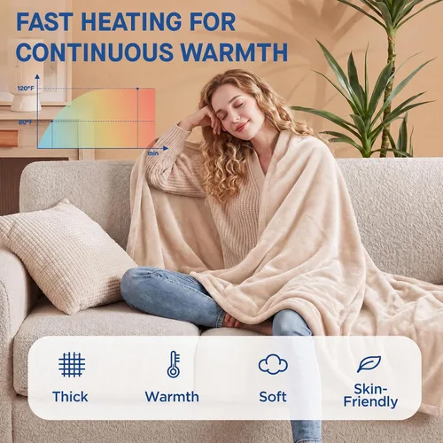 Miniatura 3 de Sealy - Manta eléctrica térmica tamaño 50"x60", manta eléctrica de franela doble suave con 6 niveles de calor y apagado automático de 2-10 horas
