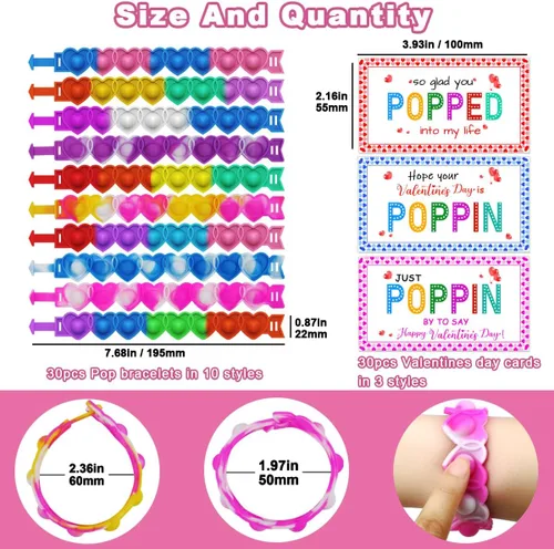 Miniatura 2 de JUNQIU Tarjetas del Día de San Valentín para Niños de Escuela, Paquete de 30 Tarjetas Pop It de San Valentín, Tarjetas de Intercambio de San