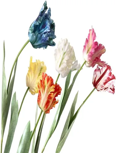 6 piezas de tulipanes de loro 3D coloridos, flores artificiales, tulipanes falsos de tacto real, tallo largo, ramo de tulipanes falsos para