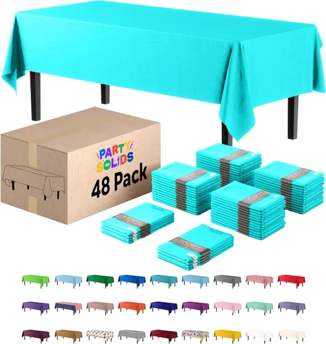 Miniatura 24 de Exquisite Manteles negros para mesas rectangulares, paquete de 48 manteles de plástico desechables de 54 x 108 pulgadas, manteles rectangulares