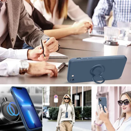 Miniatura 7 de Funda protectora delgada de silicona líquida para Samsung Galaxy S23 Ultra, con soporte de anillo giratorio de 360° y correa de silicona líquida Azul