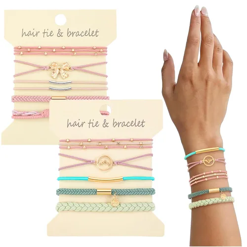 Miniatura 16 de DIYDEC 10 Ligas para el Cabello Pulsera para Mujeres 5 Estilos Suaves Trenzadas Boho Bandas para el Cabello Elásticas Sin Daño Ligas para el Cabello