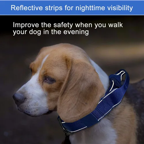 Miniatura 5 de Collar reflectante para perro táctico resistente con mango de control y hebilla de metal para entrenamiento de perros (M, azul)