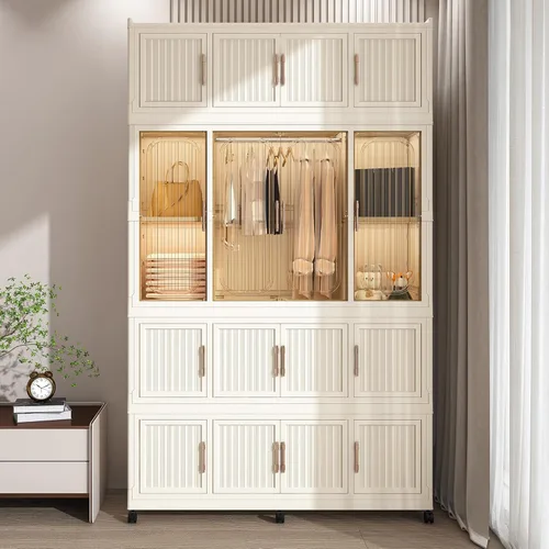Miniatura 8 de Leavader Armario portátil organizador de almacenamiento para ropa, armario grande de plástico plegable con ruedas, armario de almacenamiento de ropa