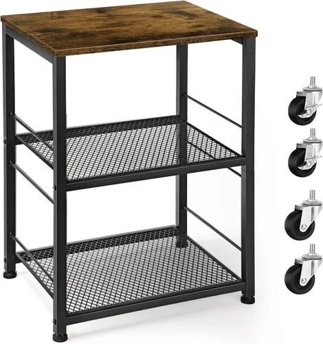 Miniatura 8 de OYEAL Mesita de noche negra industrial con estante de almacenamiento, mesa auxiliar estrecha para espacios pequeños, mesita de noche de granja