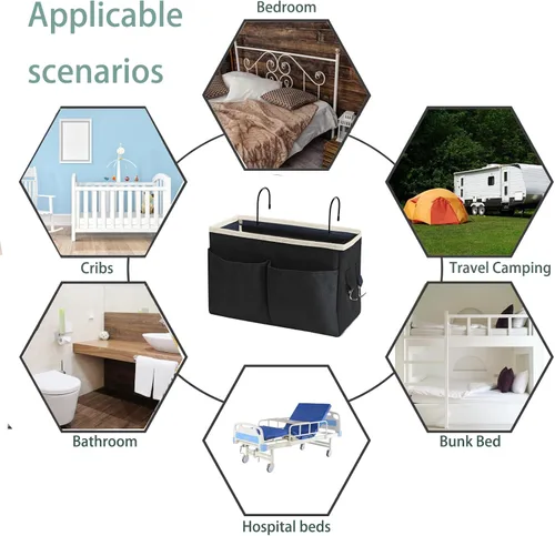 Miniatura 4 de Organizador de Mesita de Noche/Bolsa de Almacenamiento Colgante de Mesita de Noche Organizador Multifuncional para Literas Camas de Hospital Rieles