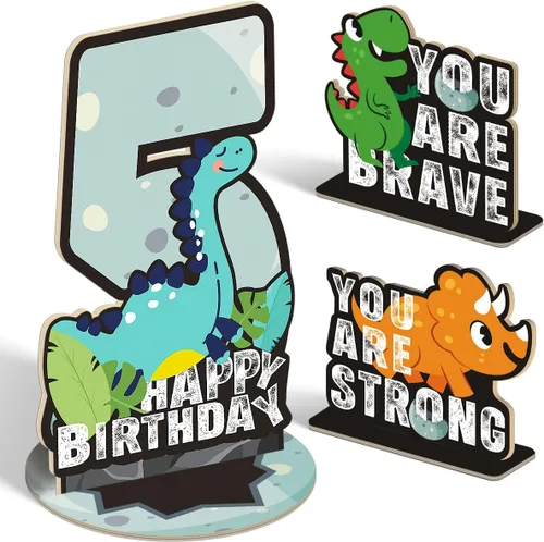 Miniatura 49 de Juego de 3 piezas de dinosaurios con signo de número de 2º cumpleaños, decoración de mesa de dinosaurios para niños y niños de 2º cumpleaños