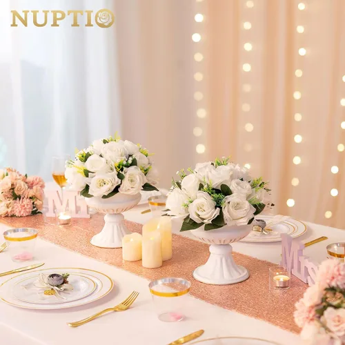 Miniatura 4 de NUPTIO Centros de mesa de flores blancas para mesas: 6 piezas de arreglo de bolas de flores artificiales para fiesta de boda, rosa floral falsa