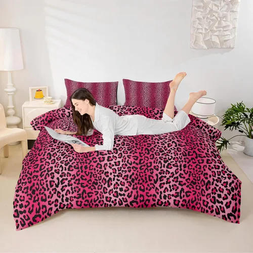 Miniatura 34 de Castle Fairy Juego de edredón con estampado de leopardo rosa y negro, juego de colcha de retazos de piel de cebra, tamaño King, para niños, niñas