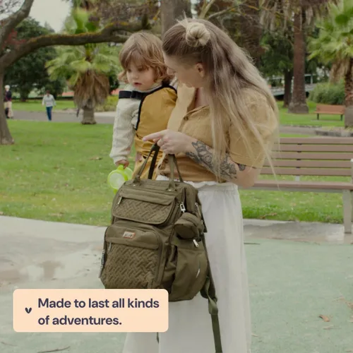 Miniatura 8 de BabbleRoo Mochila para pañales, bolsa cambiadora de pañales multifunción con cambiador, correas para cochecito y funda para chupete, mochila