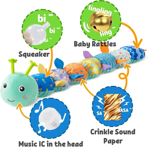 Miniatura 3 de LIGHTDESIRE Juguetes musicales para bebés de oruga, juguete de animal de peluche para bebé con crujido y sonajeros, juguetes sensoriales suaves