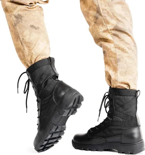 Miniatura 61 de Botas militares de WIDEWAY para hombres, botas de combate de jungla tácticas de cuero resistente al deslizamiento, negras, para hombres, todo