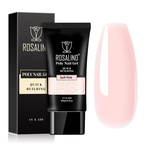 ROSALIND Pink Poly Gel de uñas de 2 onzas, gel de extensión de polietileno nude para uñas natural constructor de uñas, gel rosa, extensión de