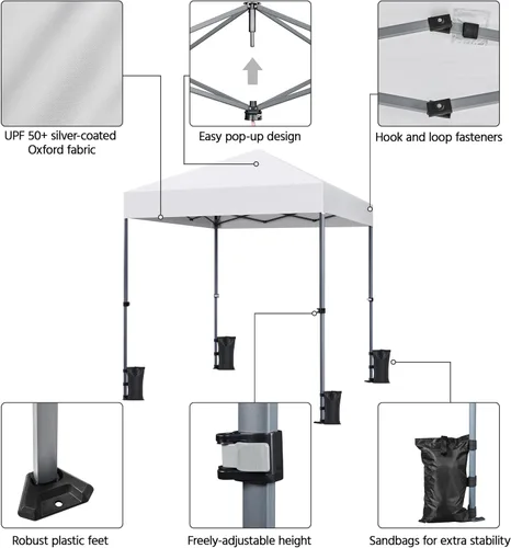 Miniatura 4 de Yaheetech Toldo desplegable de 6.6 x 6.6 pulgadas, tienda de campaña instantánea portátil para exteriores, kiosco comercial con bolsa de transporte