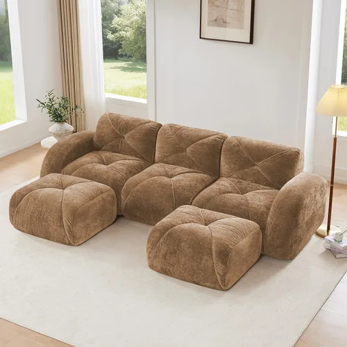 Miniatura 45 de Sofás modulares modulares de 110.6 pulgadas para sala de estar, sofá moderno de terciopelo sin hueso, no requiere montaje, cómodo sofá sin hueso