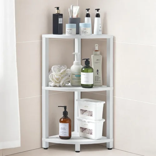 HDPS - Estante organizador de ducha esquinero de 3 niveles, taburete desmontable y reposapiés, estantes de baño impermeables y duraderos con pies