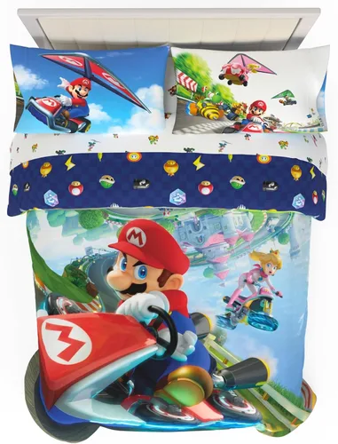 Miniatura 55 de Franco - Juego de ropa de cama coleccionable Nintendo Donkey Kong, 5 piezas, edredón reversible supersuave y juego de sábanas con funda, tamaño Rojo