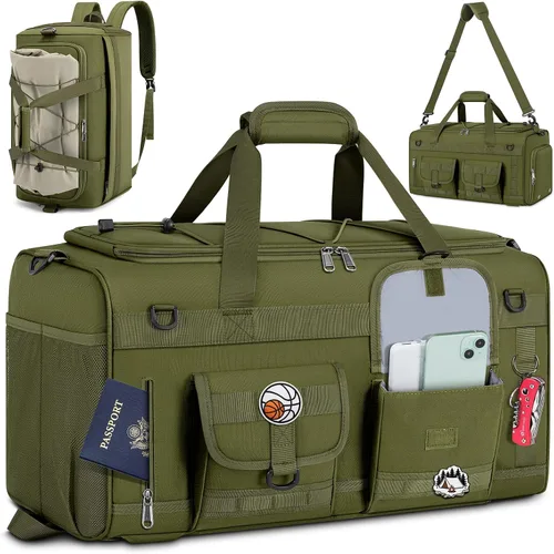 Miniatura 10 de RAINSMORE Bolsa de gimnasio para hombres, 45L grande 3 en 1, bolsa deportiva con compartimento para zapatos y bolsillo húmedo, resistente al agua