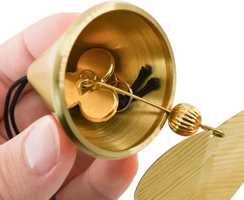Miniatura 6 de Campana colgante de hoja dorada para buena suerte, campanilla de viento colgante, decoración del hogar, campana china de Feng Shui (forma de cono)