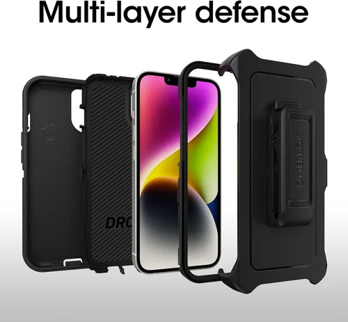 Miniatura 3 de OtterBox Funda para iPhone 14 Plus Defender Series, color negro, resistente y duradera, con protección de puerto, incluye soporte de clip para funda