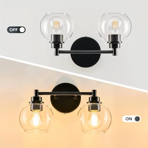 Miniatura 2 de VONLUCE Accesorios de iluminación de baño, luz de tocador de baño de 2 luces con pantallas de vidrio globo E26, luces de tocador para dormitorio