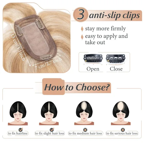 Miniatura 5 de Benehair 150% seda hecha a mano densidad base 100% Remy cabello humano para mujeres con flequillo clip en piezas de cabello con clip con ligera Gris