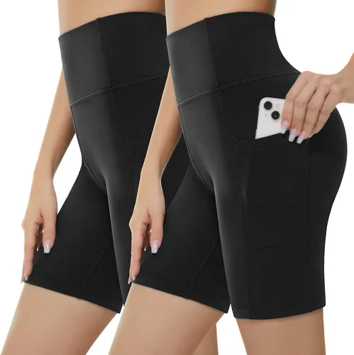 KKB Pantalones cortos de cintura alta de 8 y 5 pulgadas para mujer, leggings de yoga, control de abdomen, pantalones cortos de entrenamiento con